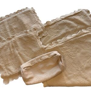 The Company Store Matelasse Scalloped Beige Cotton Shams Lot Euro Medium Boudoir